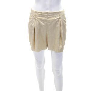 Rabens Saloner Womens Metallic Pleated Elastic Waist Shorts Gold Size S
